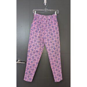 Vintage 80's Silver Unicorn Kid's High Waist Pink & Blue Floral Pull On Pants 10